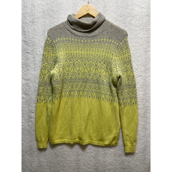 Vineyard Vines Turtleneck Sweater SZ M Yellow Gray Pattern Cashmere Merino Wool - Picture 1 of 9